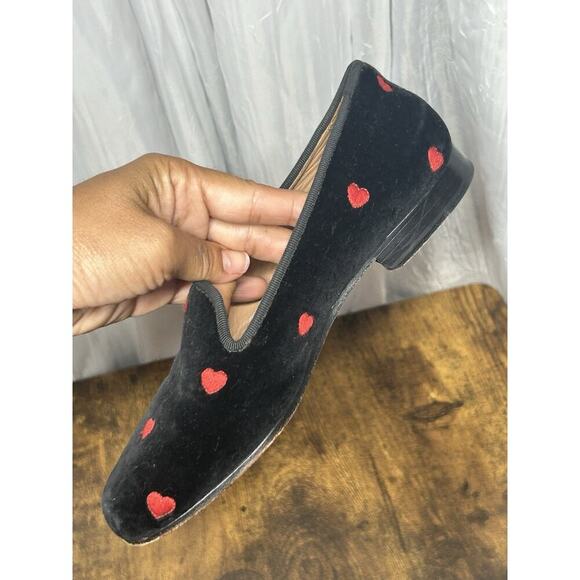 Stubbs & Wootton Mini Heart Black Red Velvet Loafers Size 5 Palm Beach Spain - Picture 10 of 16